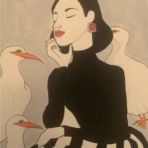 Elegant Woman with Birds